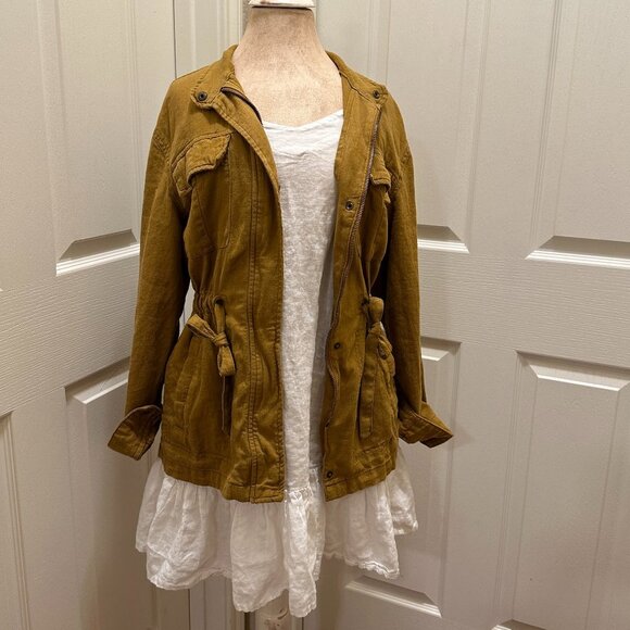 Old Navy Linen Blend Utility Safari Jacket Women's Size S Brown Boho Lightweight - Picture 1 of 16